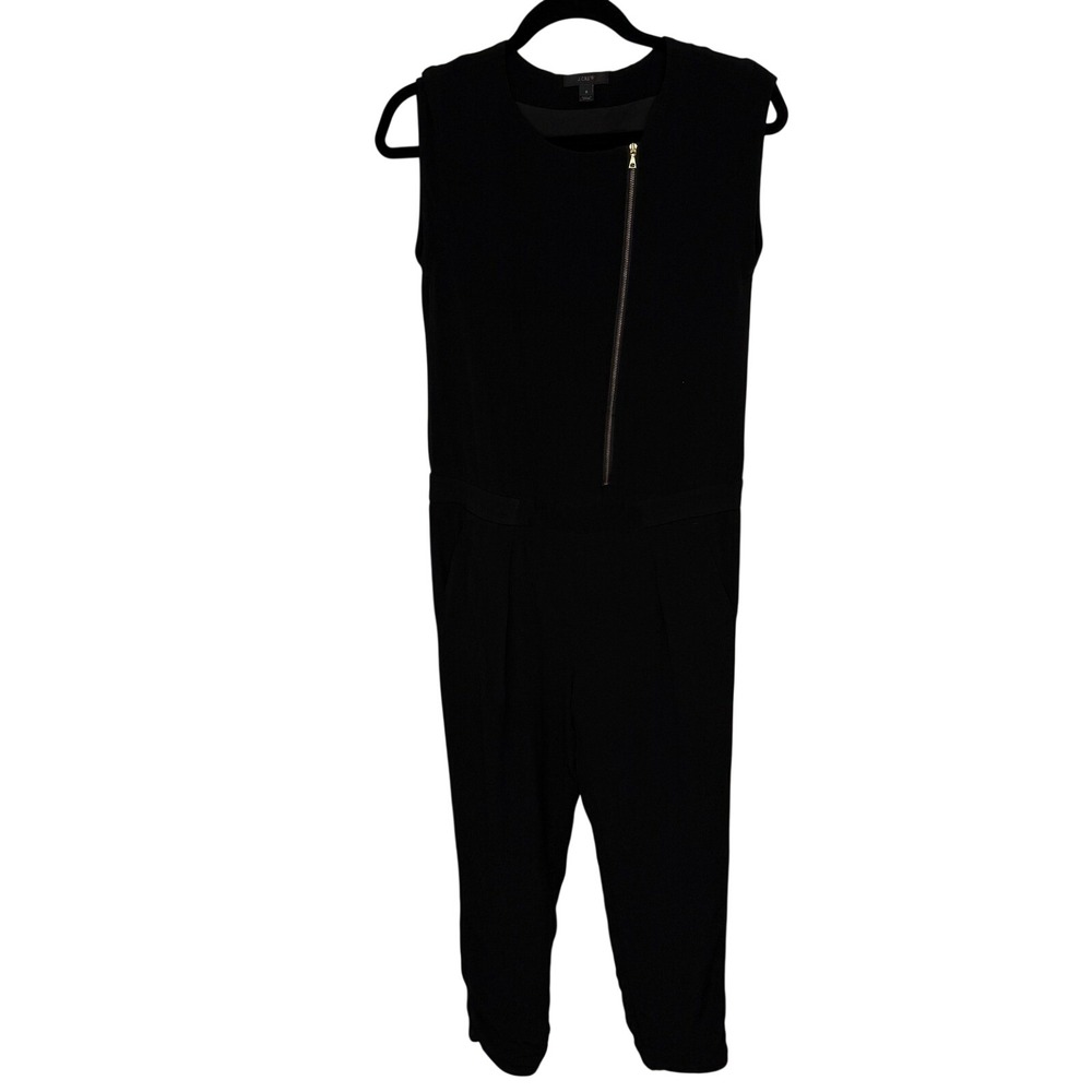 J. Crew Black Sleeveless Asymmetrical Zipp‎ Cap Sleeve Jumpsuit Pantsuit Size 0